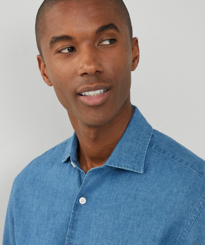 Hackett Slim Fit Linen Houndstooth Shirt