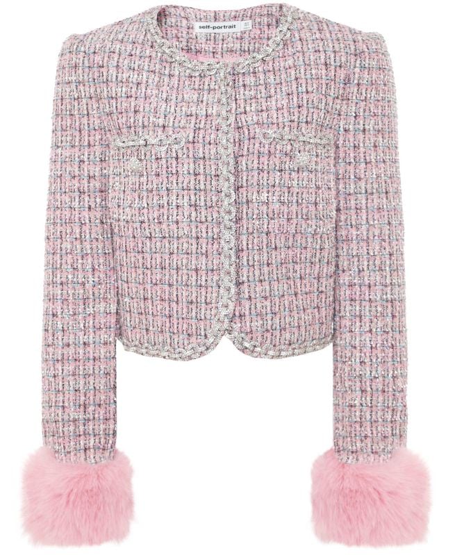 Self-Portrait Bouclé Faux Fur Cuff Jacket