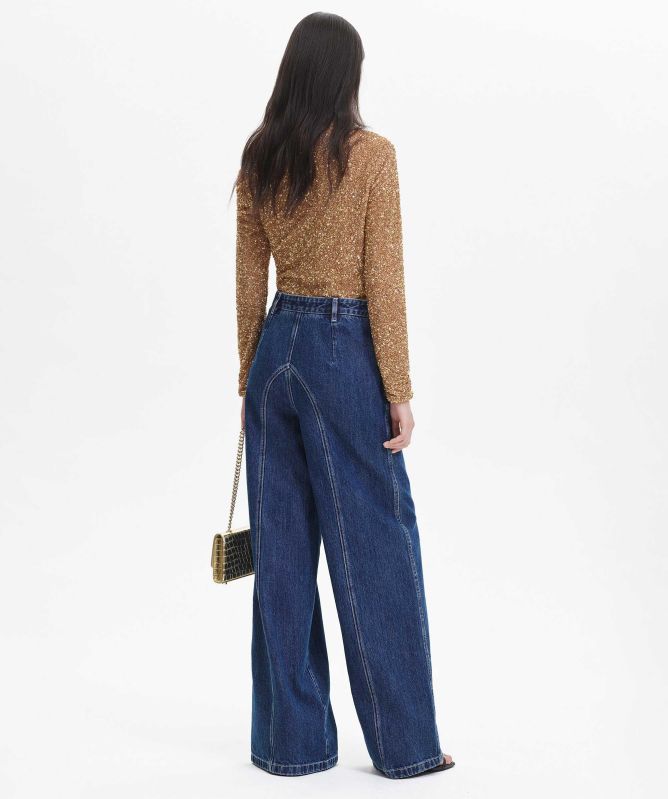 Self-Portrait Sequin Asymmetric Top