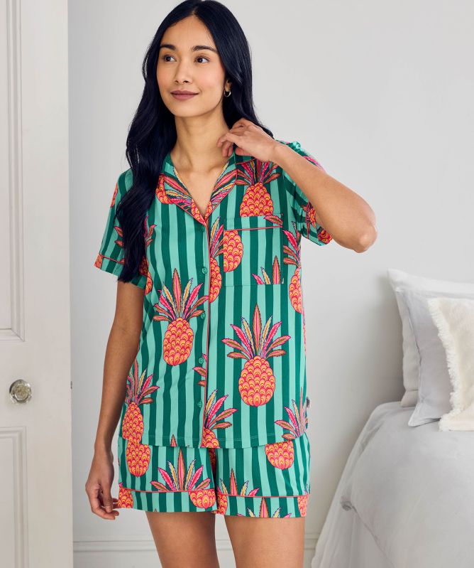 Chelsea Peers Pineapple Stripe Print Short Pajama Set