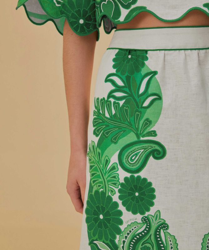 FARM Rio Linen Festival Midi Skirt