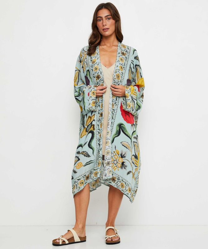 One Hundred Stars Joy Aqua Grande Kimono