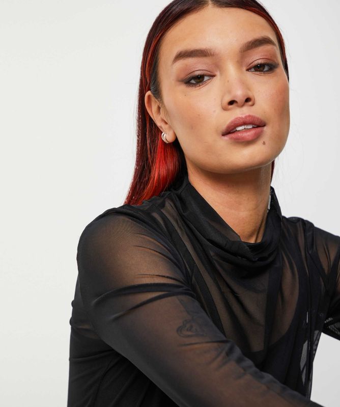 Bize Tulle Turtleneck Blouse