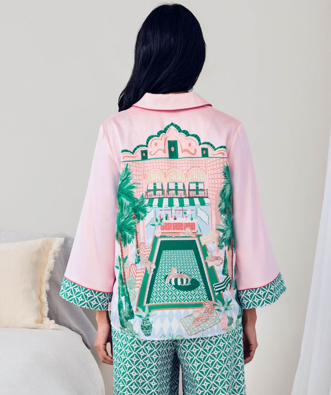 Chelsea Peers Satin The Clubhouse Print Long Pajamas