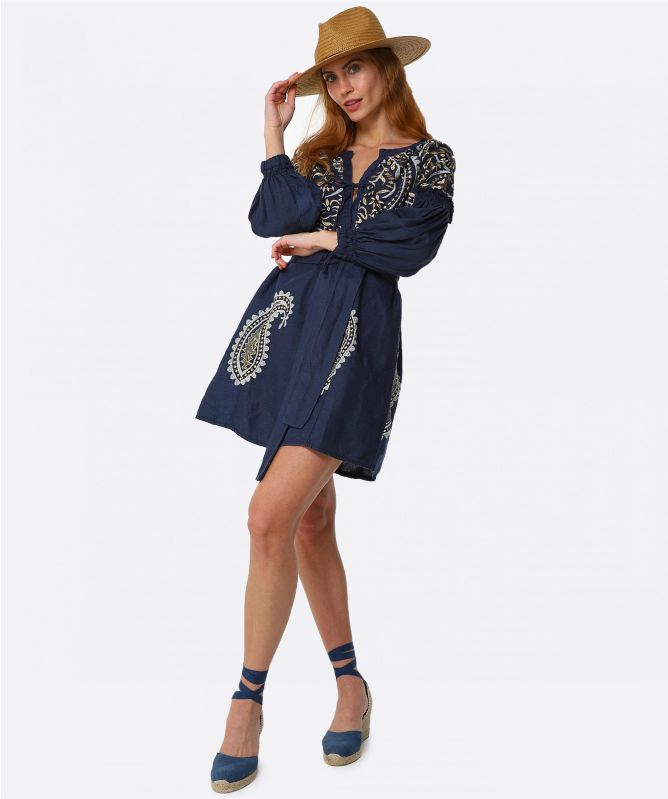 Greek Archaic Kori Linen Tie Dress