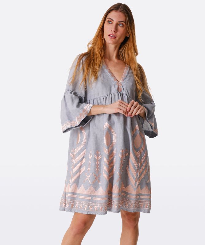 Greek Archaic Kori Linen Feather Dress | Jules B