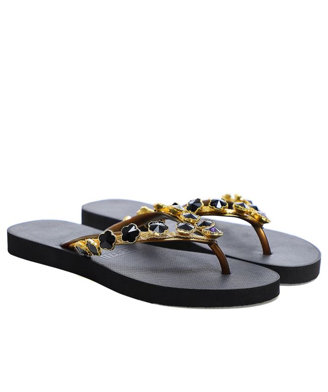 Uzurii Flower Crystal Flip Flops