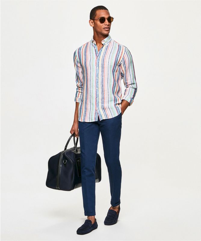 Hackett Slim Fit Linen Striped Shirt