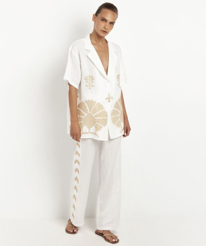 Greek Archaic Kori Linen Peacock Jacket