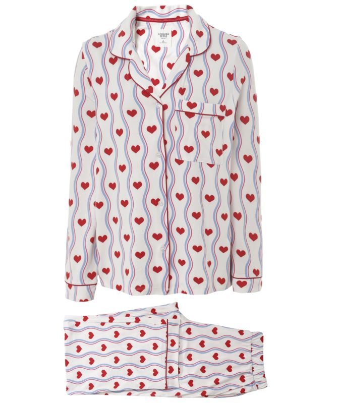 Chelsea Peers Wavy Stripe Heart Print Pyjama Set