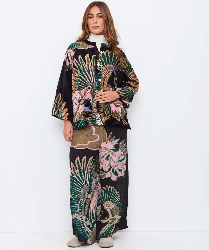 One Hundred Stars Crane Emerald Crepe Palazzo Trousers