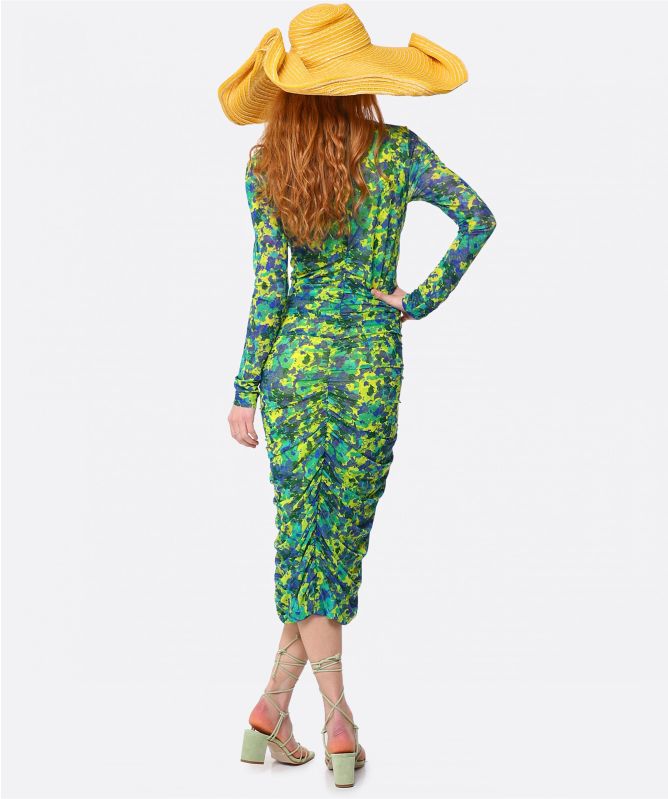 GANNI Green Ruched Mesh Midi Dress | Jules B GANNI Green Ruched Mesh Midi Dress | Jules B