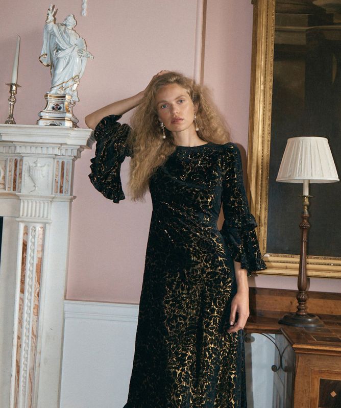 Queens of Archive Chiara Velvet Burnout Floral Maxi Dress