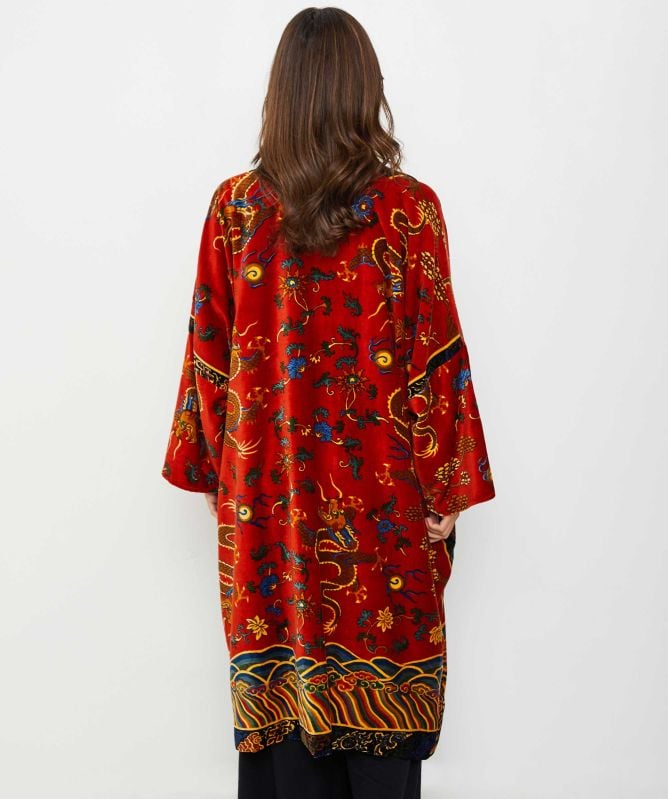 One Hundred Stars Dragon Rust Velvet Grande Kimono