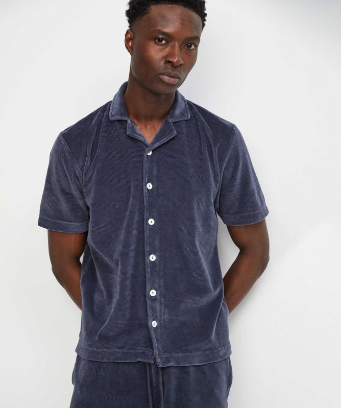 unfeigned Button-Down Velour Polo Shirt
