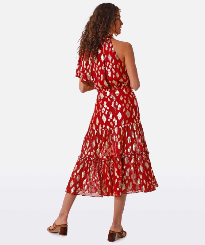 RIXO Eleanor Silk Halter Midi Dress