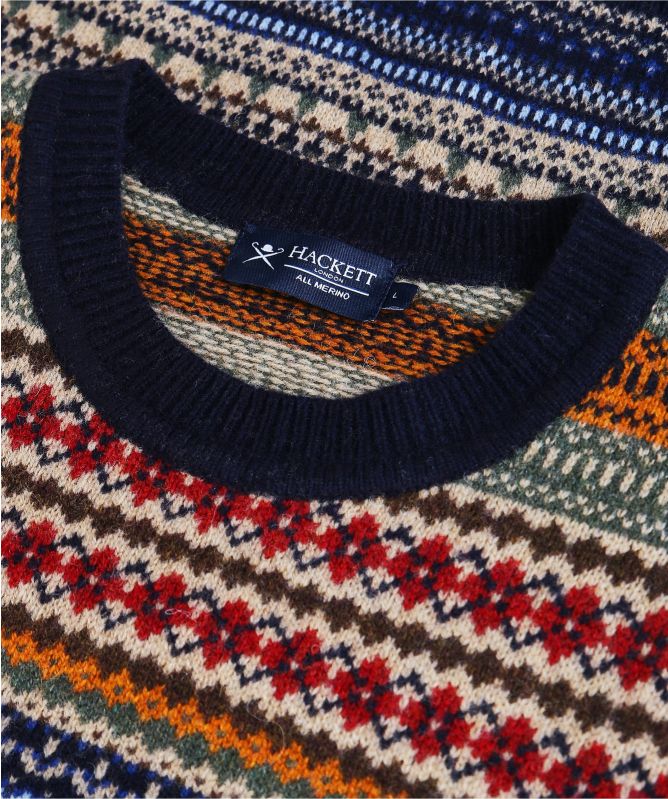 Hackett Merino Wool Crew Neck Fair Isle Sweater