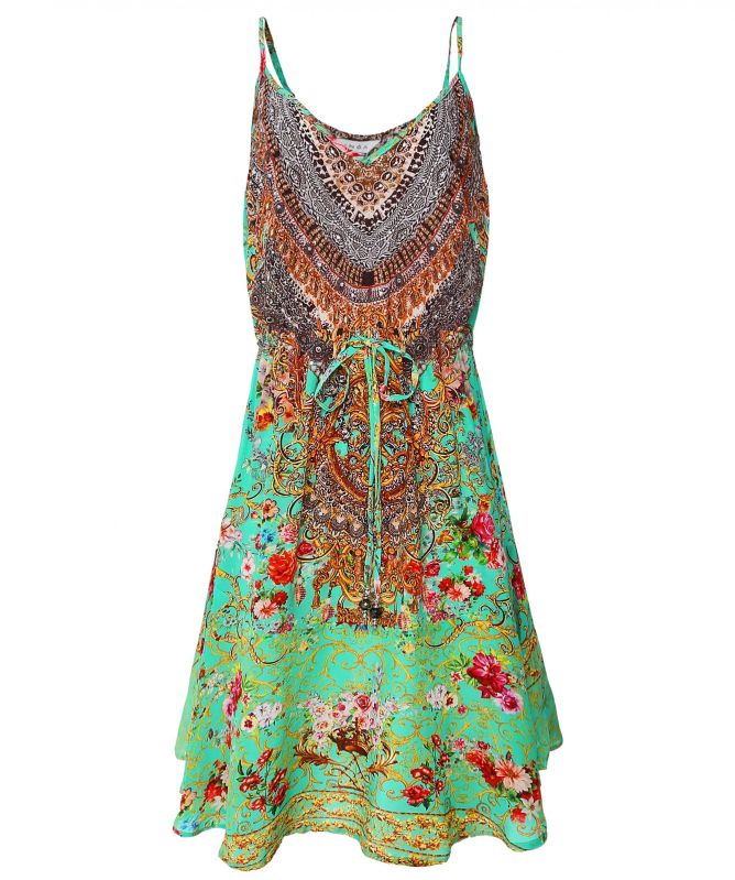 Inoa Chartreuse Silk Flirt Mini Dress