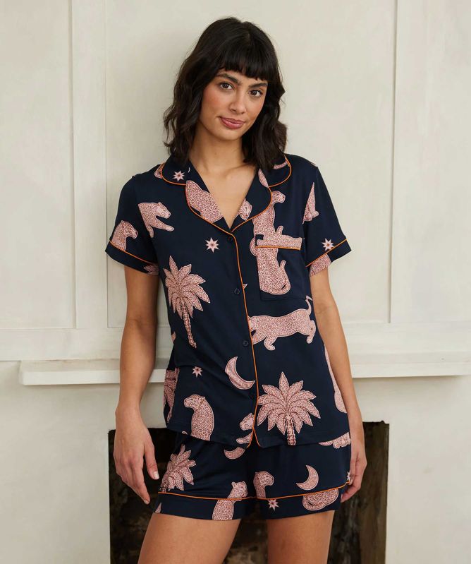Chelsea Peers Midnight Leopard Short Pyjamas