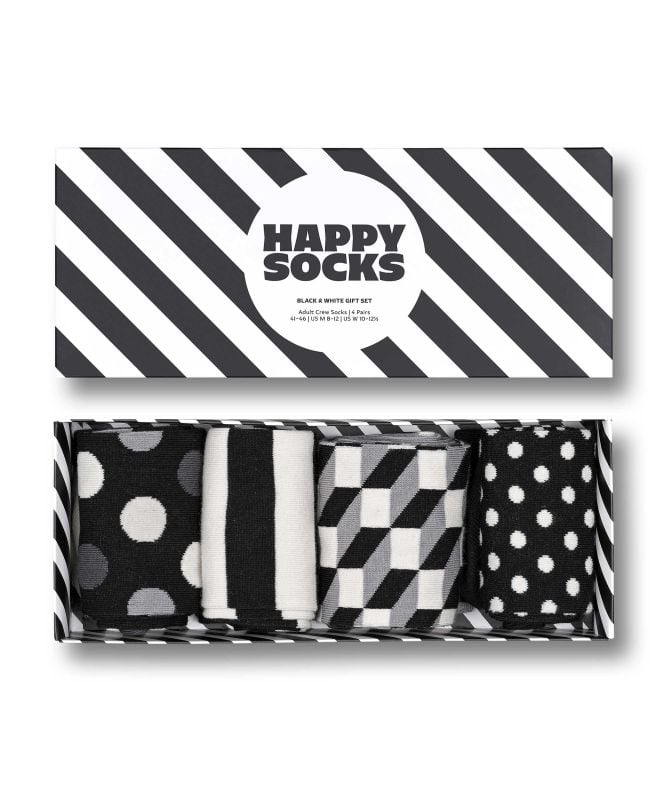 Happy Socks Classic Black & White Socks 4 Pack