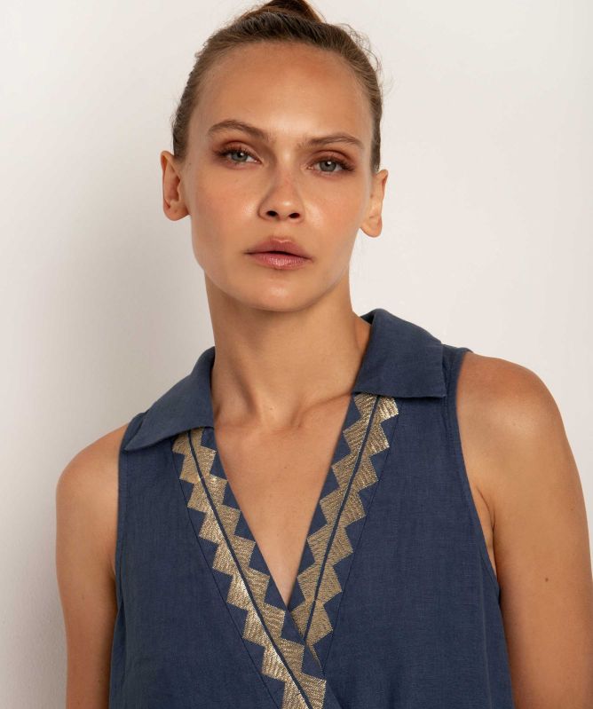 Greek Archaic Kori Feather Sleeveless Midi Dress