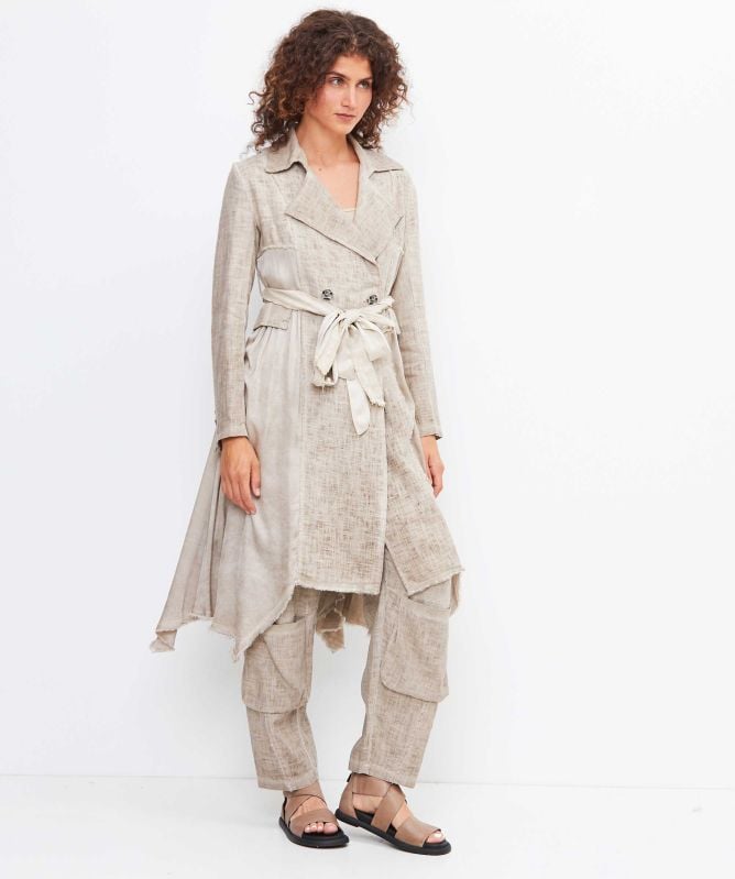 Sanctamuerte Draped Linen Trench Coat