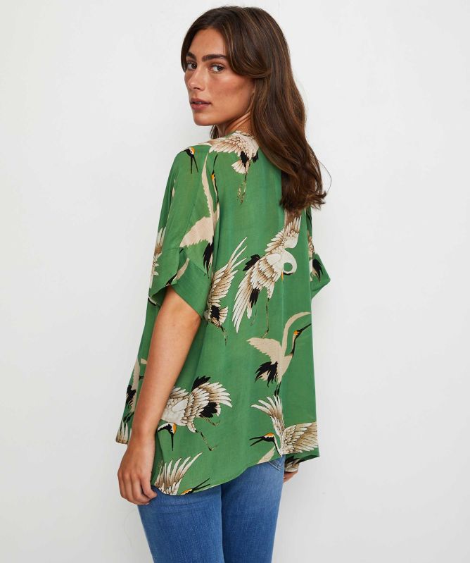 One Hundred Stars Stork Pea Green Tea Blouse