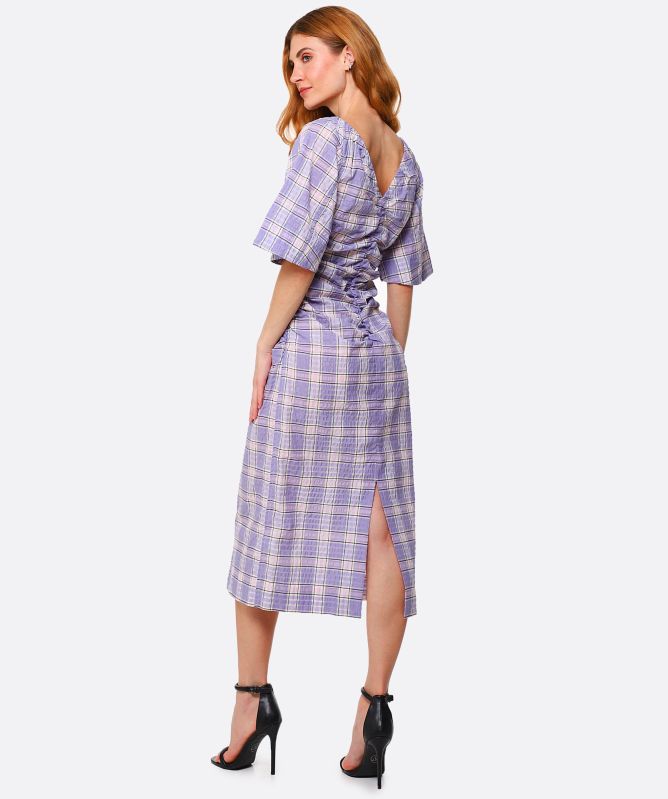 GANNI Seersucker Check Midi Dress