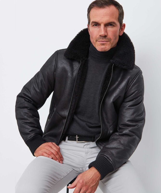 Seinse Faux Leather Bomber Jacket