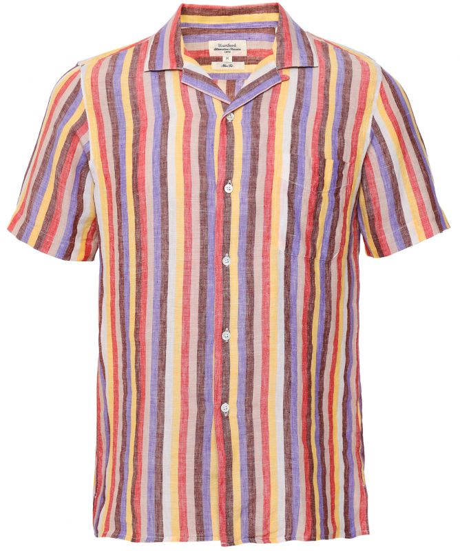 Hartford Slim Fit Linen Striped Slam Shirt