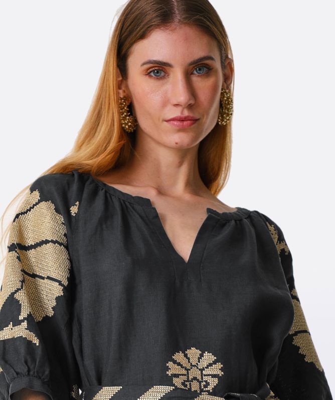 Greek Archaic Kori Linen Peacock Maxi Dress | Jules B Greek Archaic Kori Linen Peacock Maxi Dress | Jules B