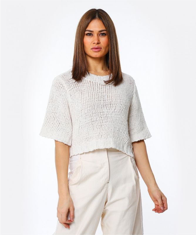 Lurdes Bergada Rustic Cropped Cotton Sweater