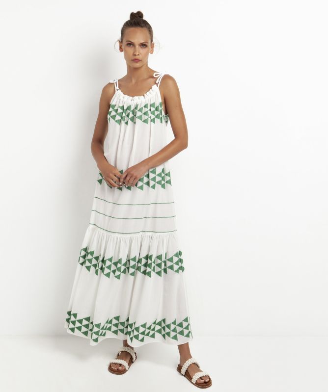 Greek Archaic Kori Cotton Arrow Maxi Dress