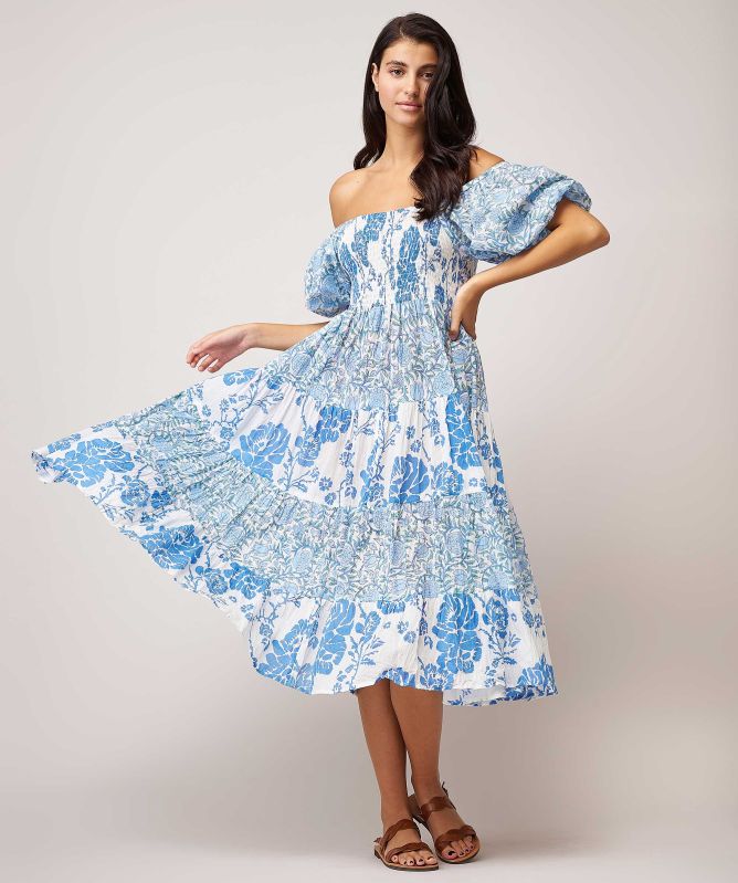 Handprint Dream Apparel Waterfront Cotton Floral Midi Dress