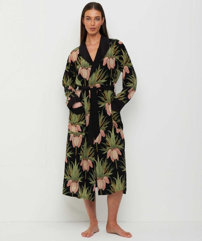 One Hundred Stars Deco Bud Black Crepe Gown