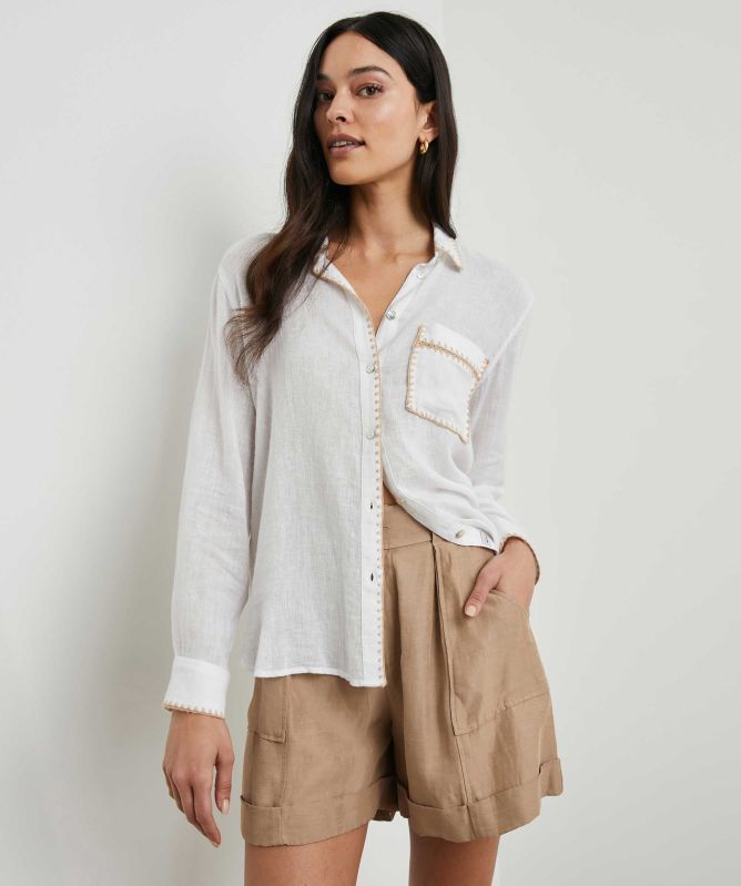 Rails Charli White Blanket Stitch Shirt