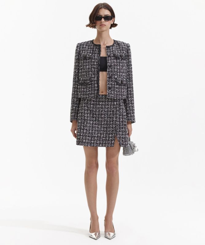 Self-Portrait Black Check Bouclé Jacket
