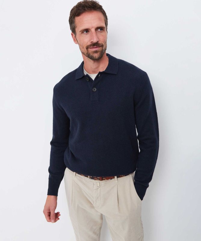 Thomas Maine Lambswool Long Sleeve Polo Shirt