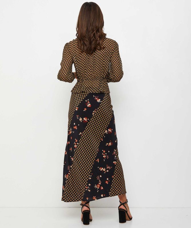 RIXO Silk Hudson Floral Midi Skirt