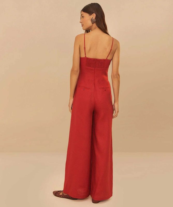 FARM Rio Red Petals Bodice Linen Jumpsuit