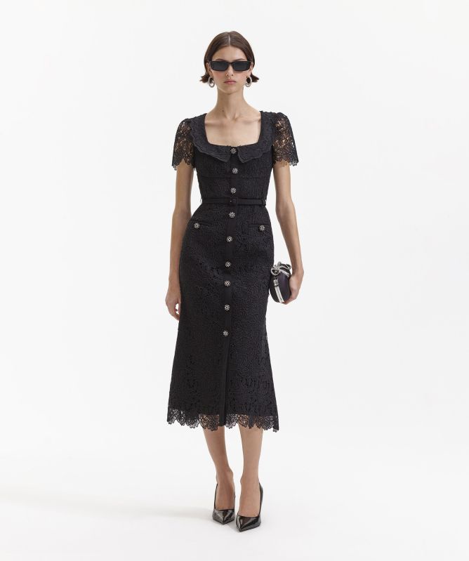 Self-Portrait Guipure Lace Button Midi Dress