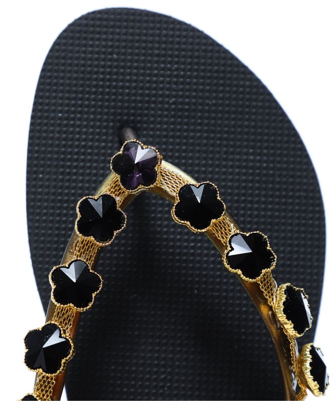 Uzurii Flower Crystal Flip Flops