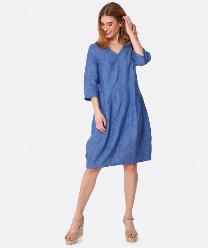 GR Nature Pego Linen V Neck Dress | Jules B