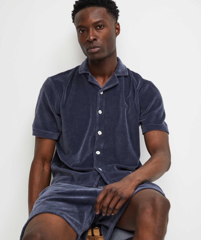 unfeigned Button-Down Velour Polo Shirt