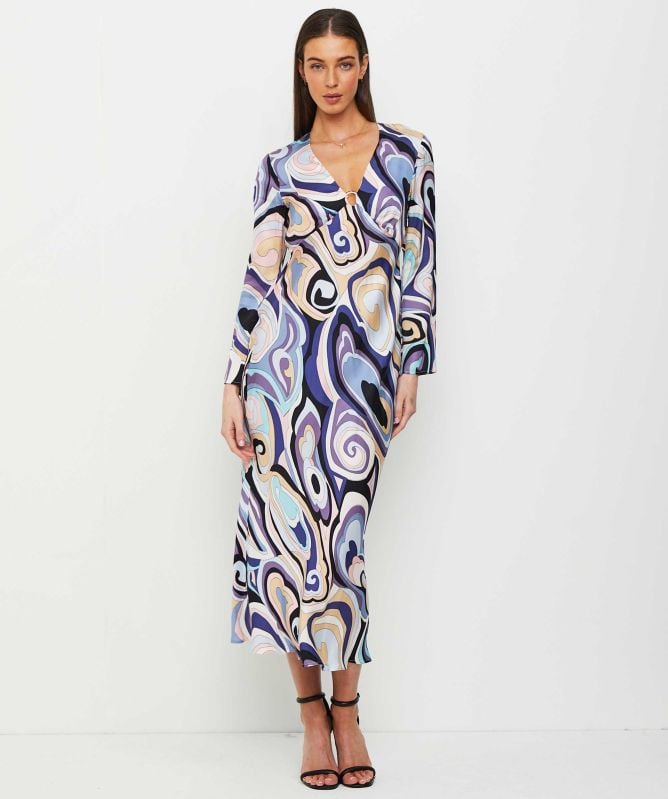 RIXO Terri Satin Midi Dress