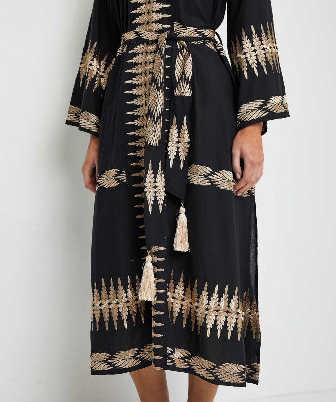 Nema Eliana Embroidered Feather Midi Dress
