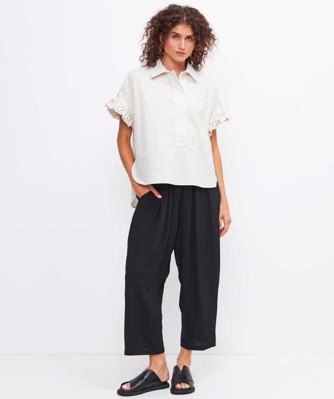 MEIMEIJ Black Draped Silk Trousers