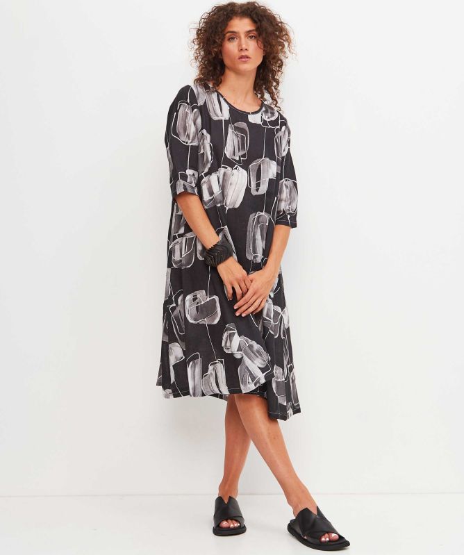 Thanny Block Print Linen Dress