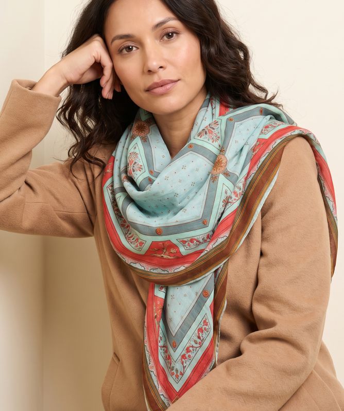 One Hundred Stars Fleur De Lys Aqua Scarf