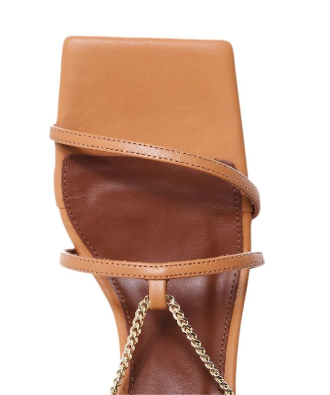 ALOHAS Chain Strap Leather Heeled Sandals